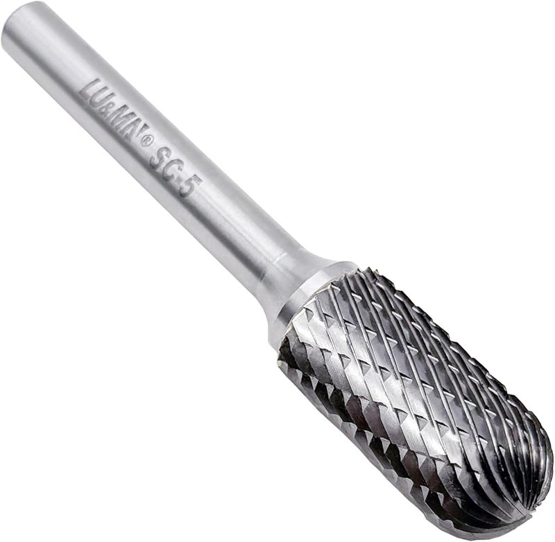 LU&MN Tungsten Carbide Burr Cylinder Shape SC-5 with Radius End Double Cut Rotary Burr File (1/2" Cutter Dia X 1"Cutter Length) with 1/4'' shank, by - Image 1